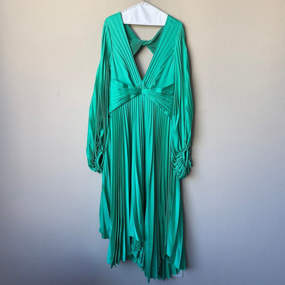 Acler Palms Pleated Midi Dress in Electric Green Size 10 NEW NWT - Picture 3 of 9